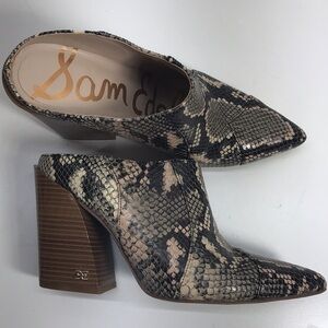 Sam Edelman Leather Snakeskin  Pointed Toe SlipOn Heeled Mule